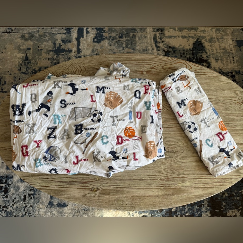 Pottery Barn Kids Sports ABC Themed White Full Sized Bedding Set